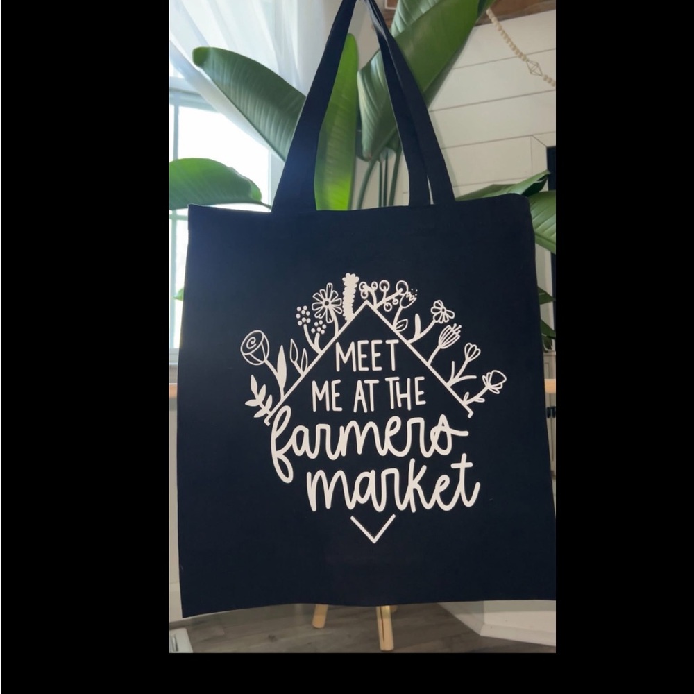 Black Tote Bag with White Print